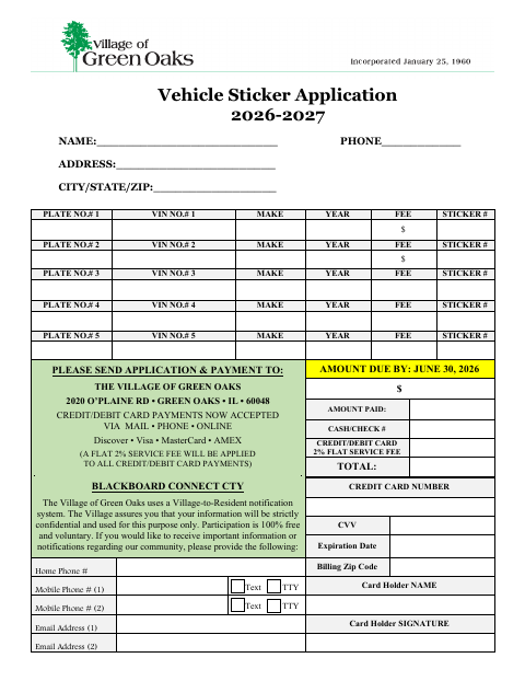 First page of the Vehicle Sticker Application