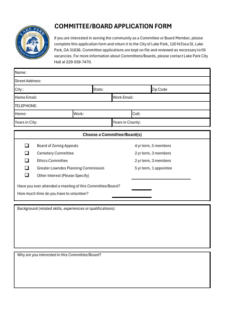 First page of the Committee and Board Application