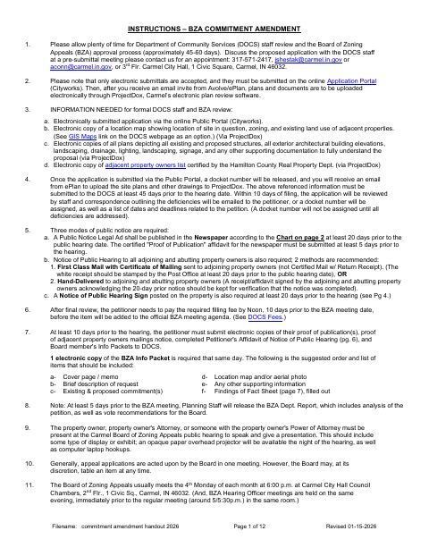 First page of the Commitment Amendment Application