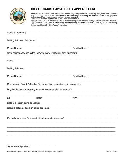 First page of the Appeal Form
