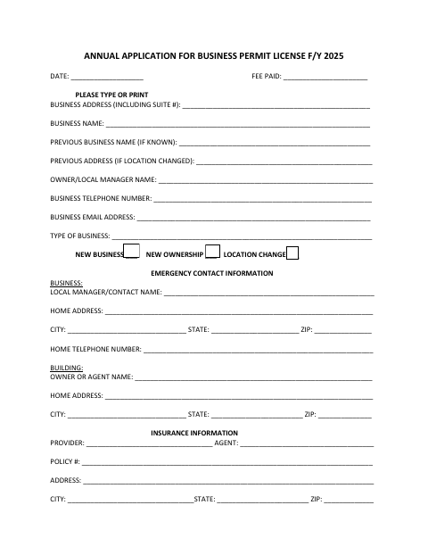 First page of the Annual Application for Business Permit License