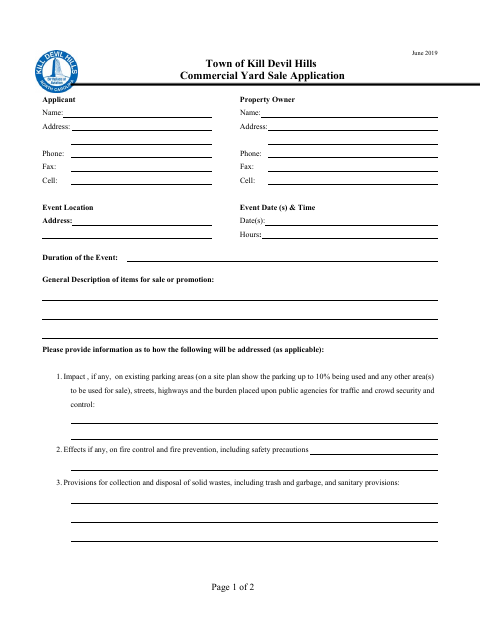 First page of the Commercial Yard Sale Application
