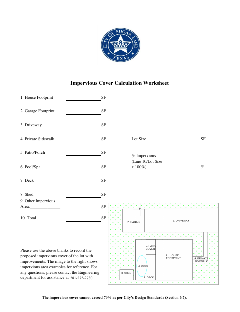 First page of the Impervious Cover Calculation Worksheet