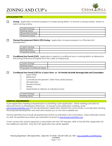 First page of the Zoning and CUP Application