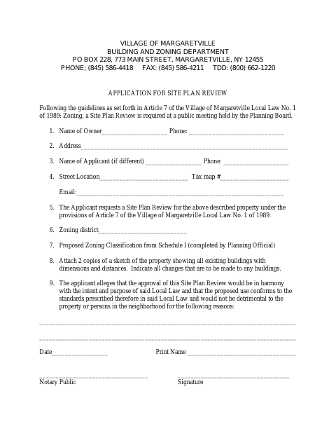 First page of the Application for Site Plan Review