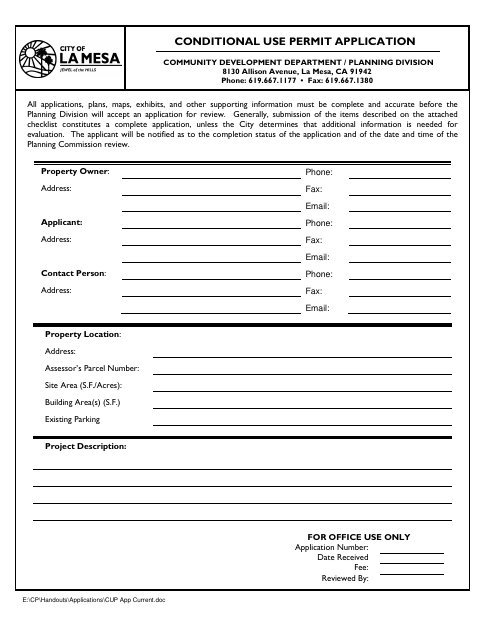 First page of the Conditional Use Permit Application