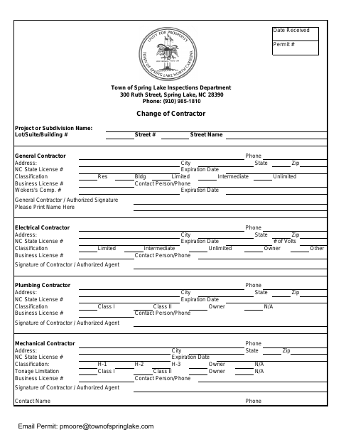 First page of the Change of Contractor