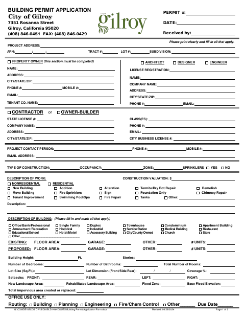 First page of the Building Permit Application