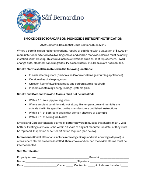 First page of the Smoke Detector/Carbon Monoxide Retrofit Notification
