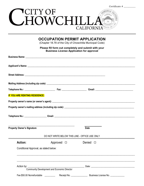 First page of the Home Occupation Permit Application