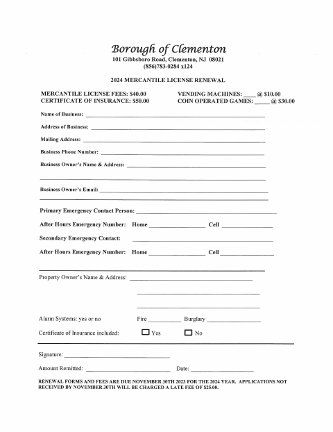 First page of the Mercantile License Renewal