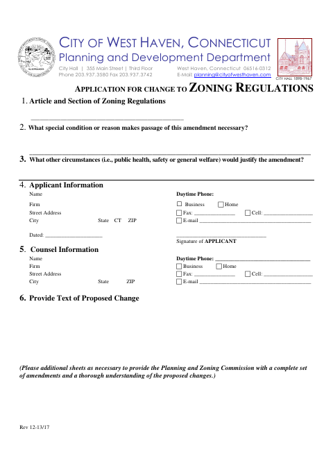 First page of the Application to Amend Zoning Regulations