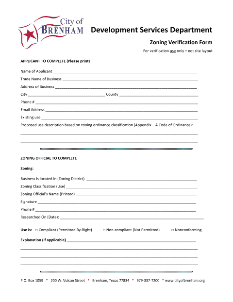 First page of the Zoning Verification Form