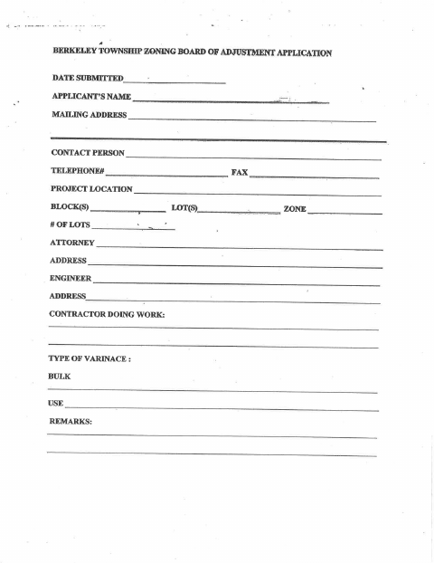 First page of the Use Variance Preliminary Minor Site Plan Application