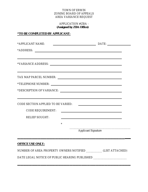 First page of the Area Variance Request Application