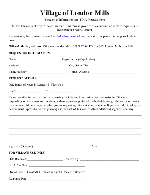 First page of the Freedom of Information Act (FOIA) Request Form