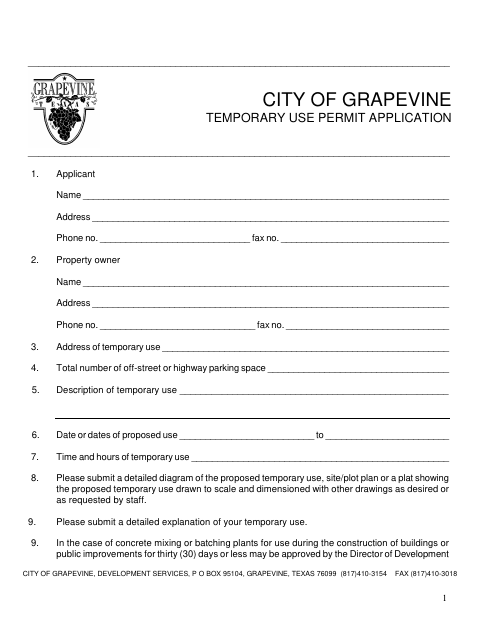 First page of the Temporary Use Permit Application