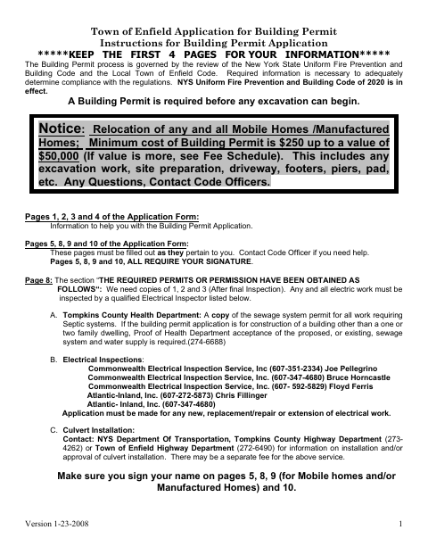 First page of the Application for Building Permit