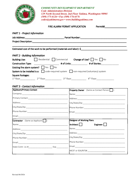 First page of the Fire Alarm Permit Application