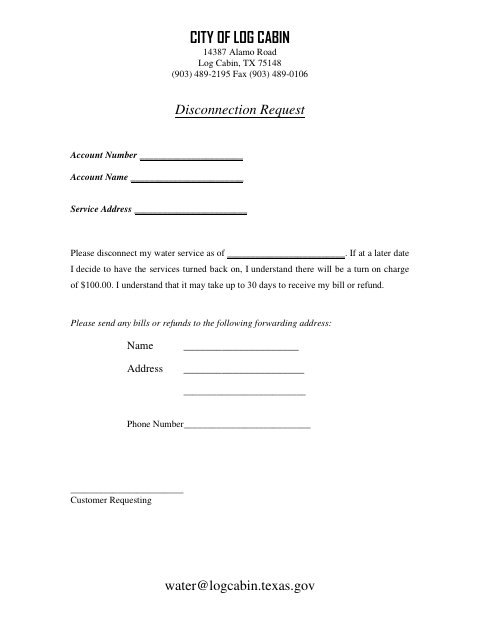 First page of the Disconnection Request