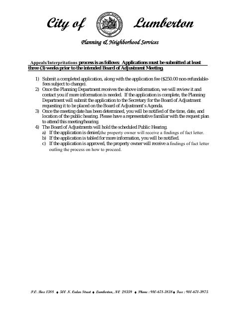 First page of the Appeals Application