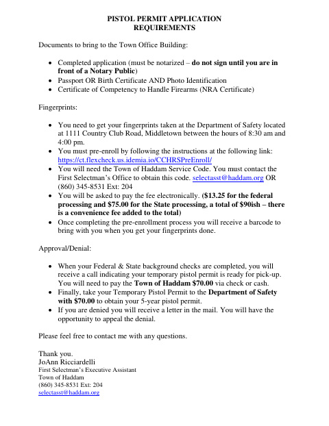 First page of the Pistol Permit Application