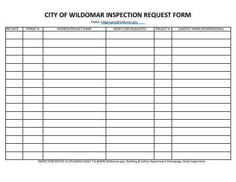 First page of the Inspection Request Form