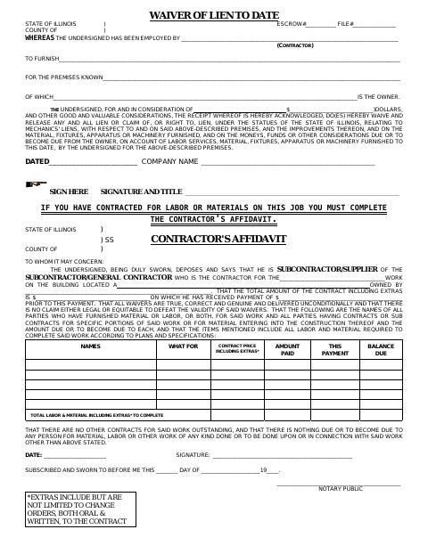 First page of the Waiver of Lien to Date