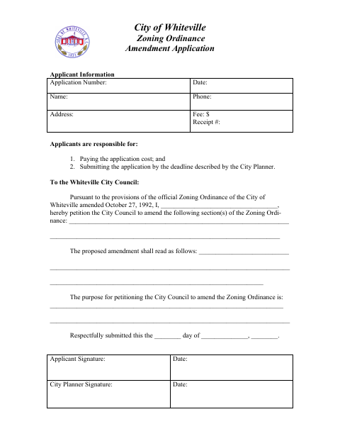 First page of the Zoning Ordinance Amendment Application