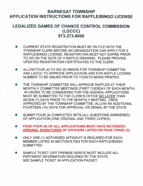 First page of the Raffle and Bingo License Application