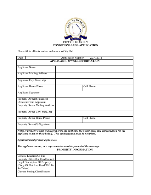 First page of the Conditional Use Application