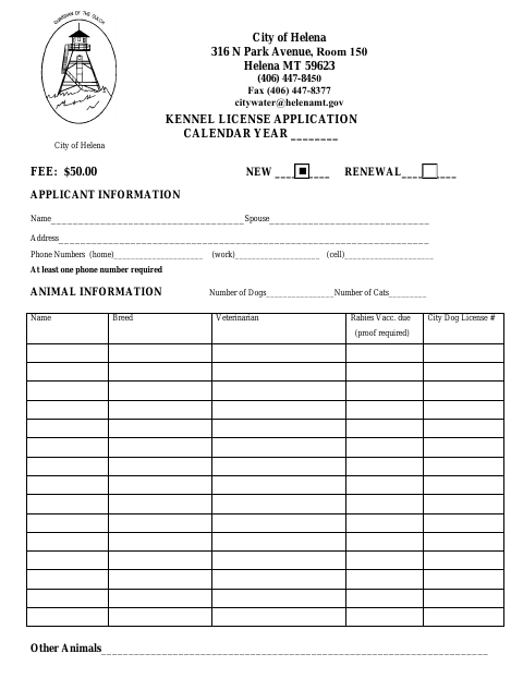First page of the Kennel License Application
