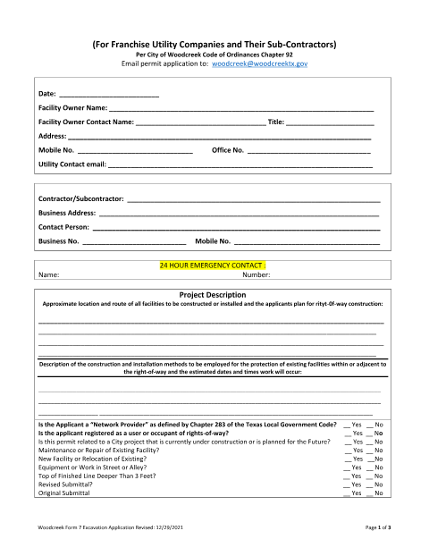 First page of the Rights-of-Way/Easement Use & Construction Permit