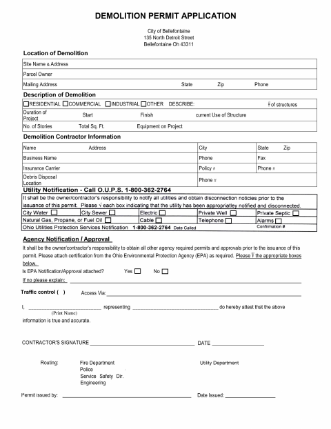 First page of the Demolition Permit Application
