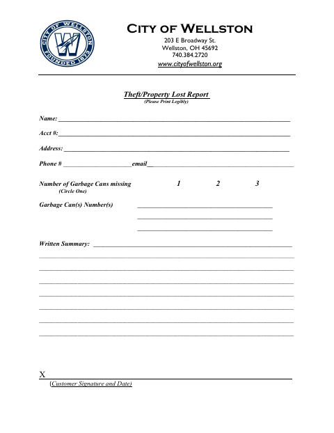 First page of the Theft/Property Lost Report