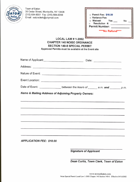 First page of the Noise Special Event Permit Application