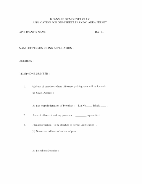 First page of the Application for Off-Street Parking Area Permit
