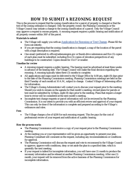 First page of the Application for Rezoning or Text Change