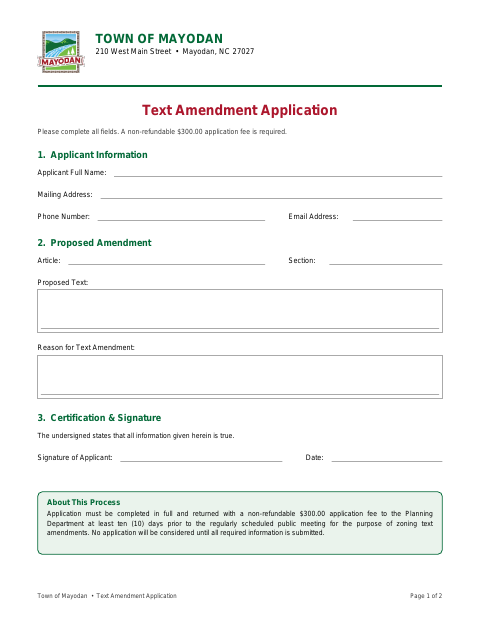 First page of the Text Amendment Application