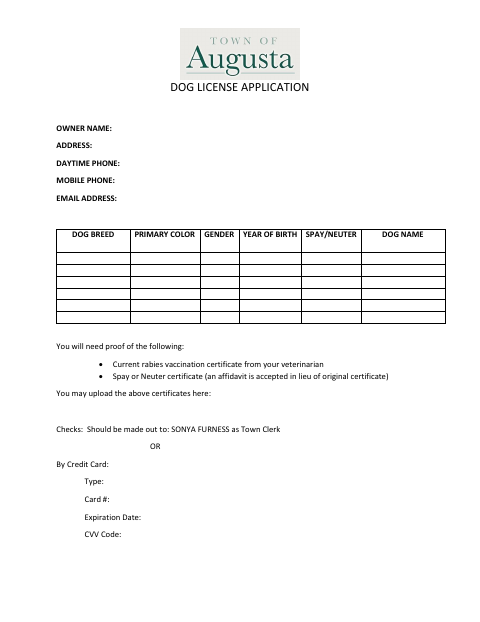 First page of the Dog License Application