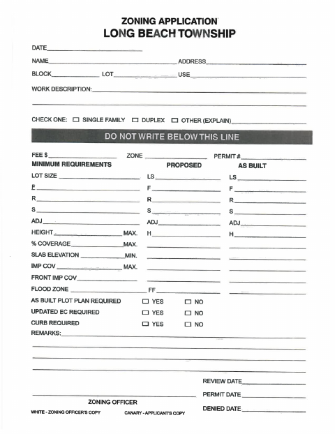 First page of the Zoning Application Form