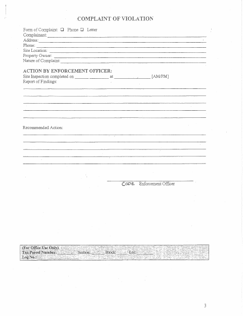 First page of the Complaint of Violation Form
