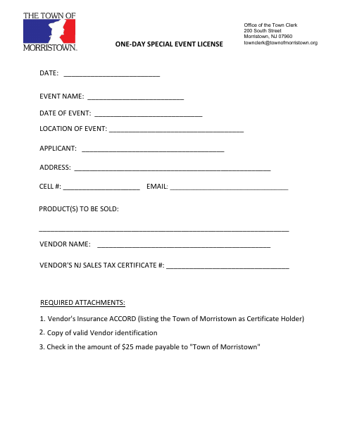 First page of the One-Day Special Event License