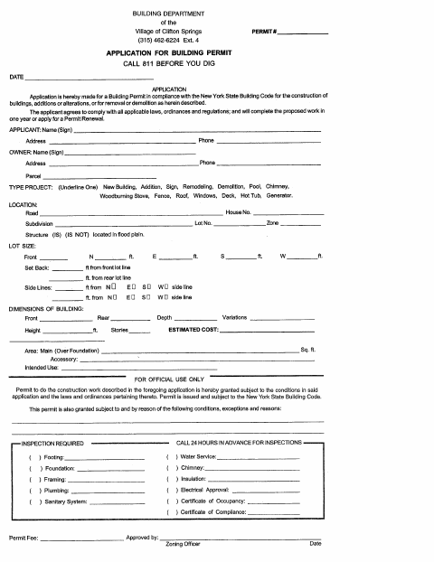 First page of the Village Building Permit Application