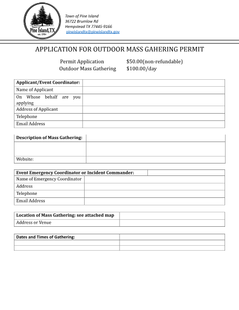 First page of the Application for Outdoor Mass Gathering Permit