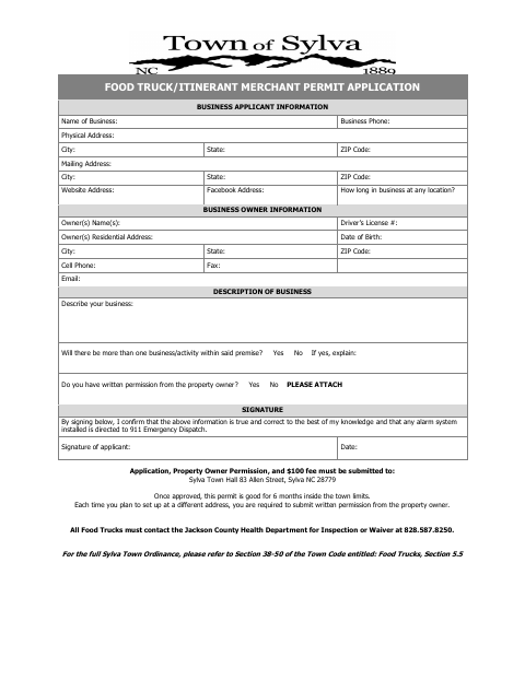 First page of the Food Truck/Itinerant Merchant Permit Application