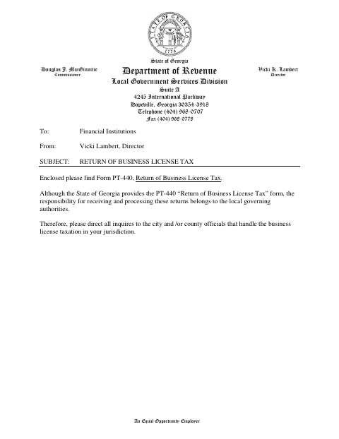 First page of the Return of Business License Taxes