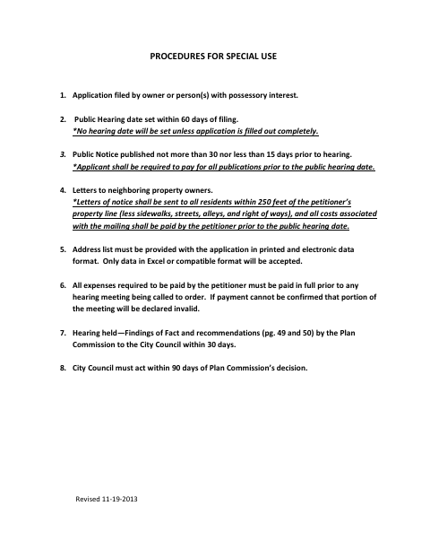 First page of the Special Use Permit Application