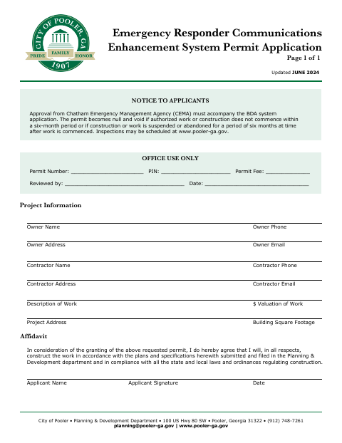 First page of the Emergency Responder Communications Enhancement System Permit Application