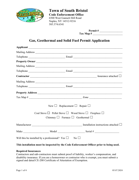 First page of the Gas, Geothermal and Solid Fuel Permit Application
